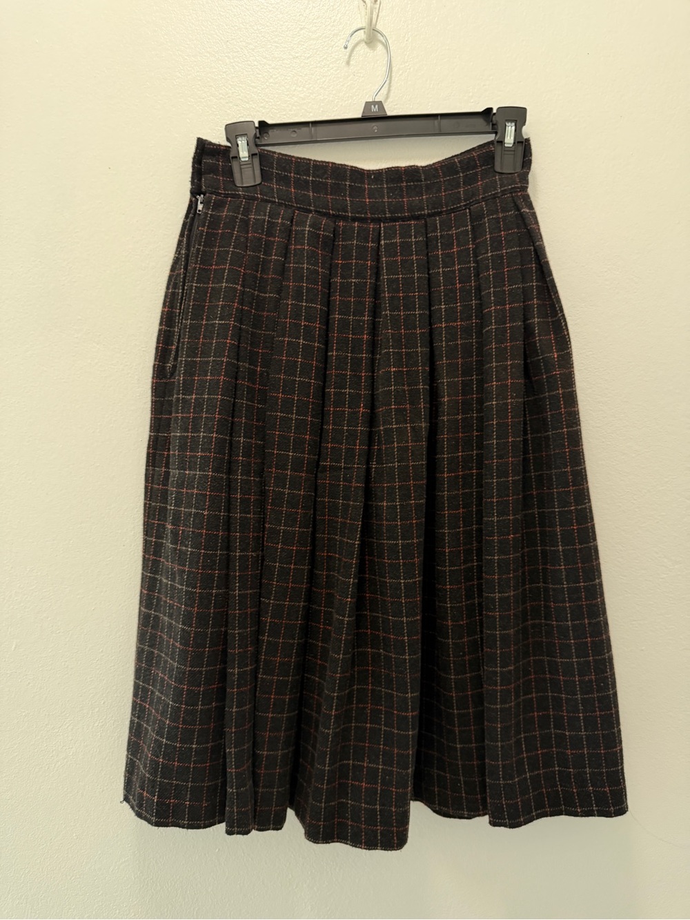 Forever 21 Black Midi Skirt with Red Orange Plaid